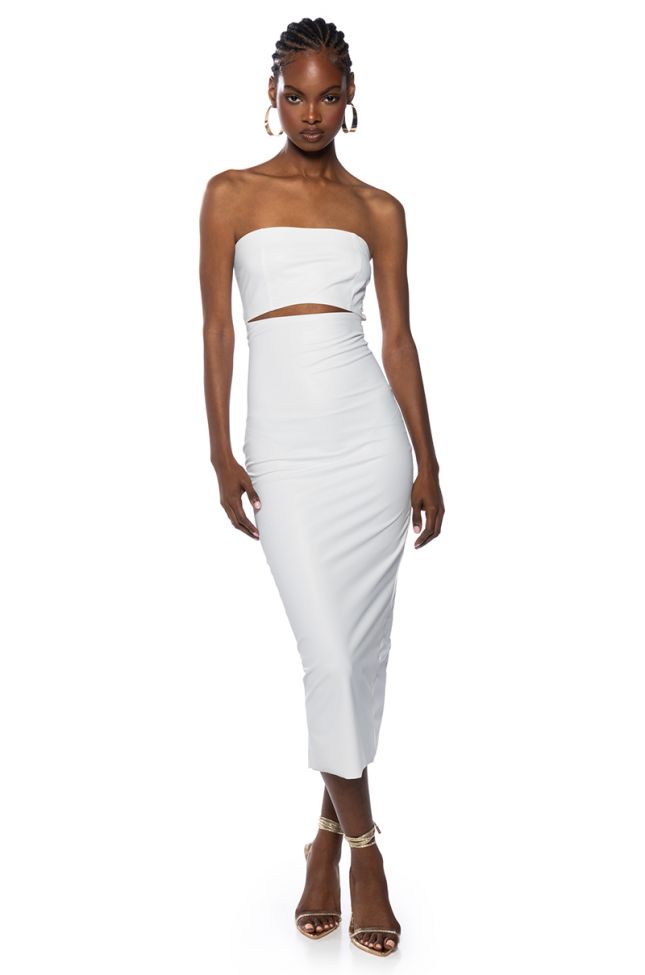 Extra View Pretty Lady Pleather Midi Dress With Cut Out In White