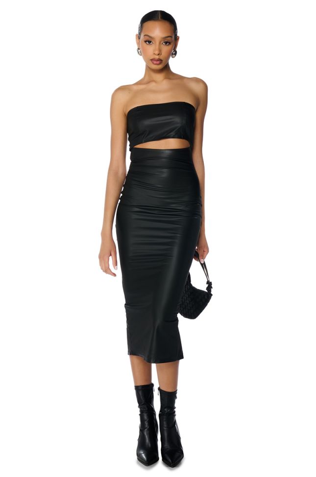 Front View Pretty Lady Pleather Midi Dress With Cut Out