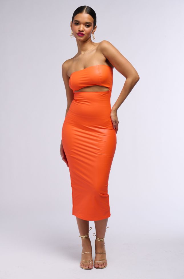 Side View Pretty Lady Pleather Midi Dress With Cut Out