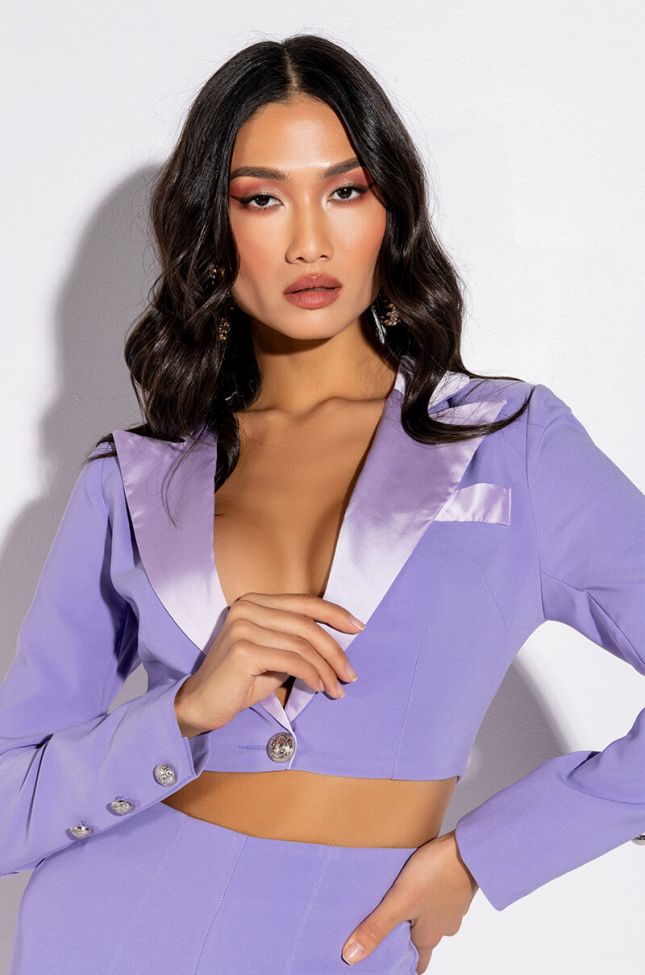 PRETTY THOUGHTS CROPPED BLAZER WITH SATIN LAPEL