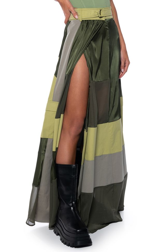 PRIME TIME CARGO PATCHWORK MAXI SKIRT