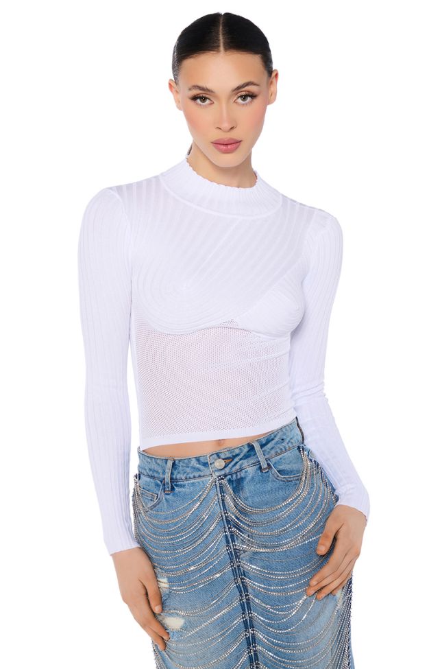 Front View Prime Time Long Sleeve Mock Neck Sweater In White