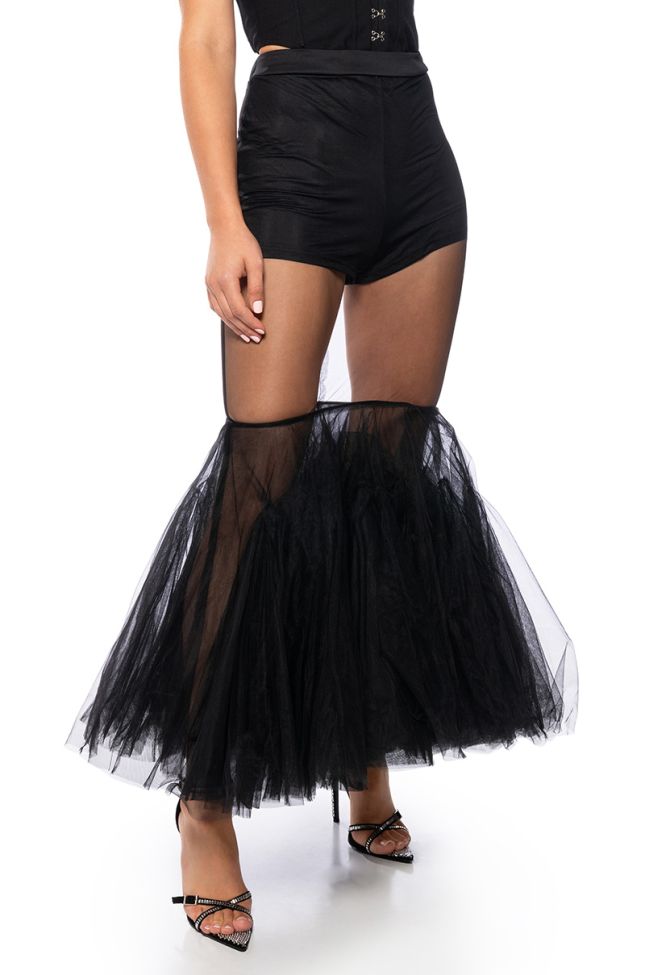 Front View Princess Vibes Tulle Maxi Skirt In Black