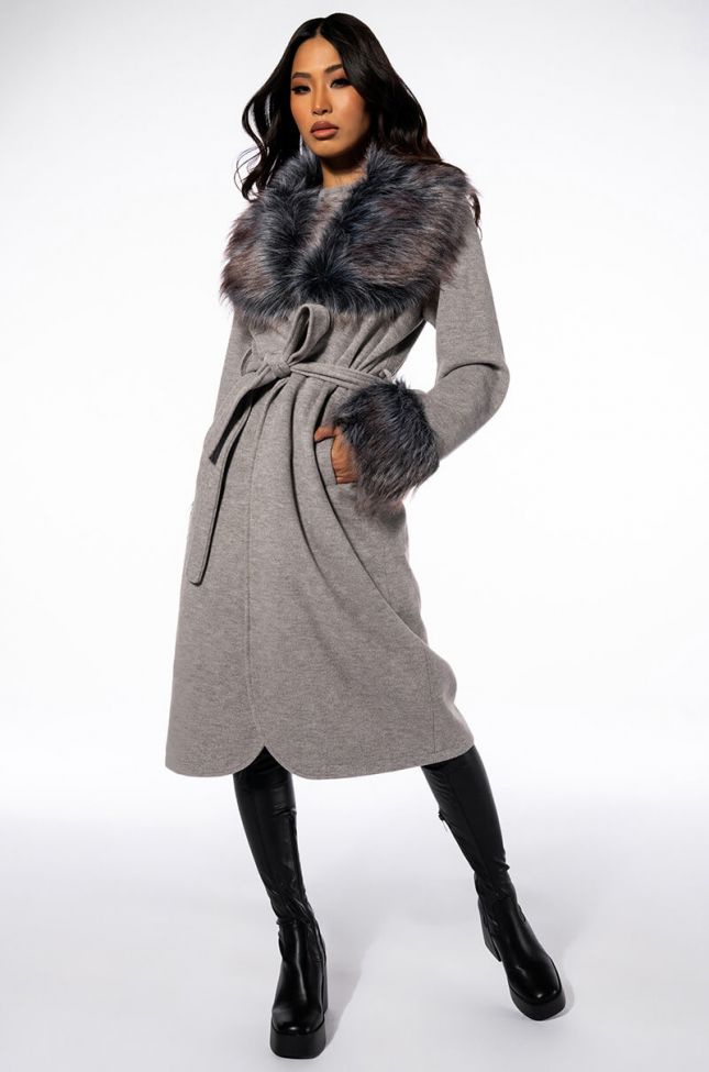 Front View Princess Wool Trench With Detachable Faux Fur Trim