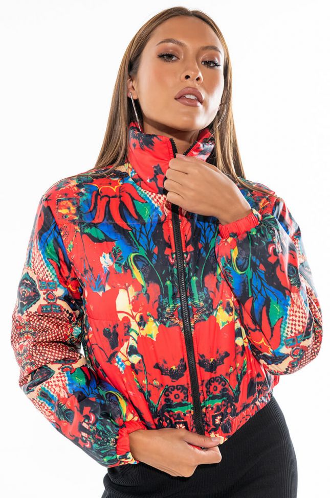 Front View Printed Bomber Puffer
