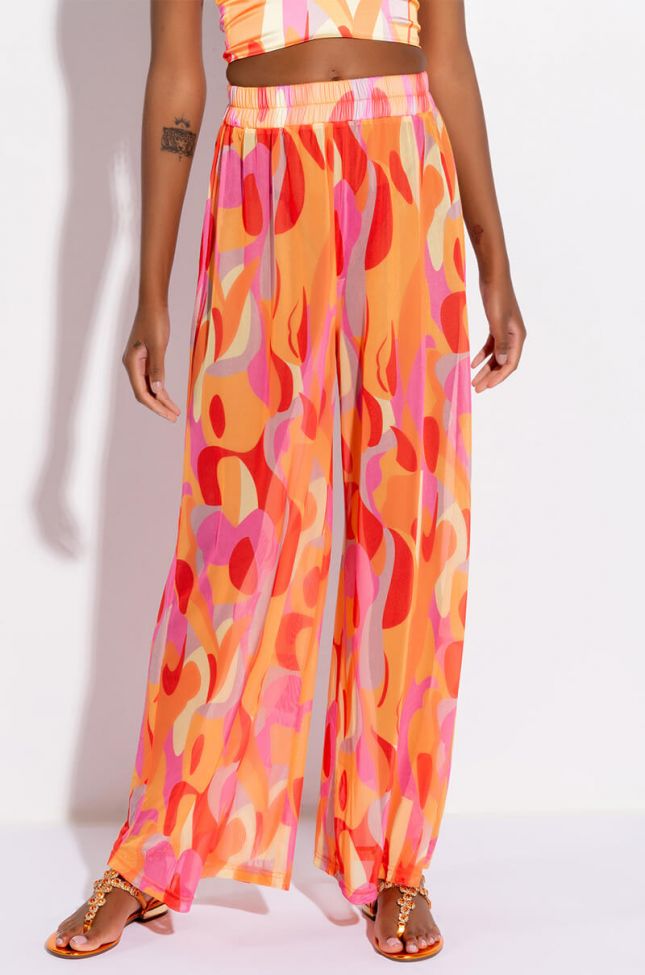 Front View Psychedelic Wide Leg Mesh Pant