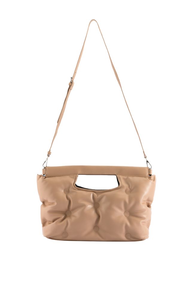 Side View Puff Puff Pass Quilted Faux Leather Purse In Tan