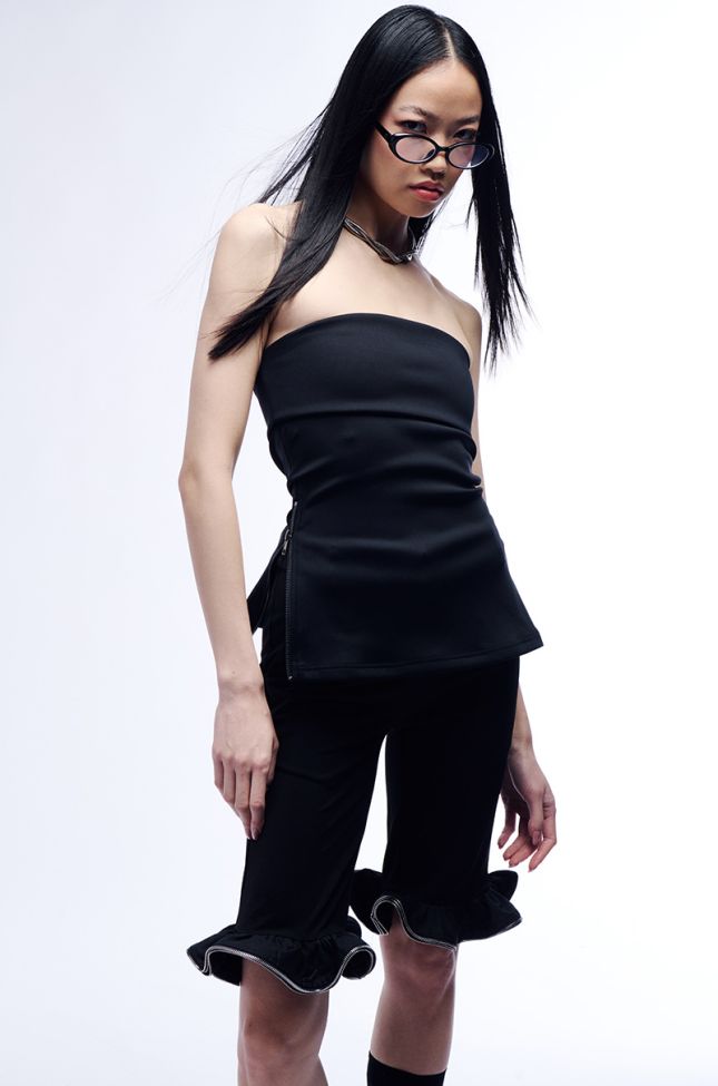 Extra View Pure Beauty Side Zip Tube Top Shirt In Black