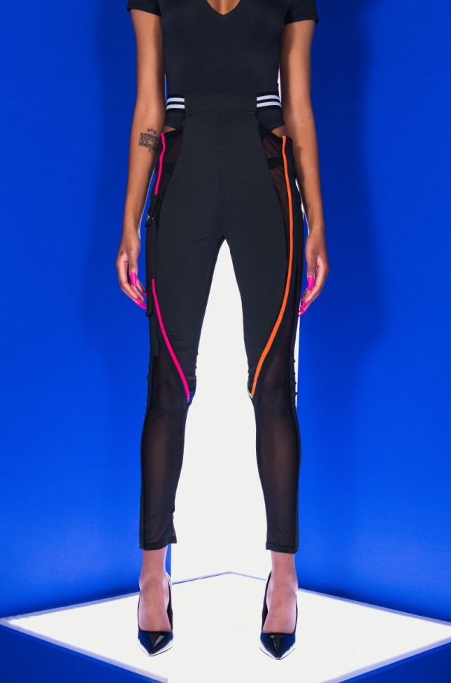 Front View Put In Work Mesh Panel Cutout Legging