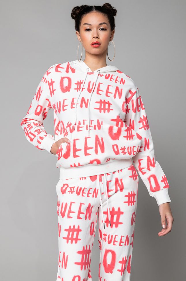 Front View Queen Long Sleeve Hoodie in White Multi