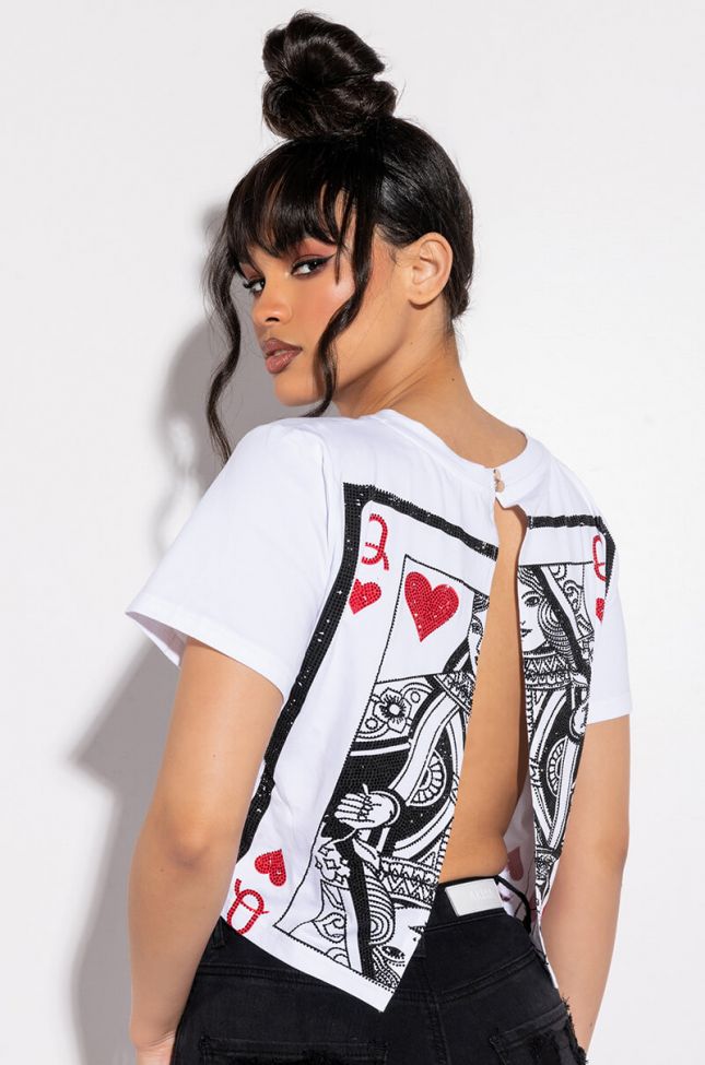 QUEEN OF MY HEART OPEN BACK CROPPED TSHIRT