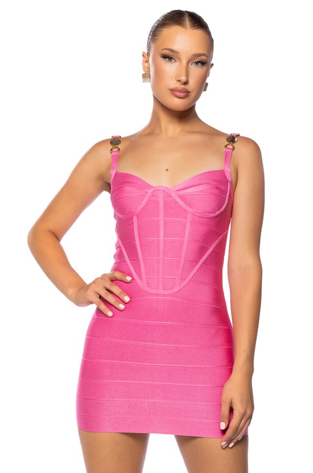 Front View Quinn Bandage Mini Dress In Light Pink