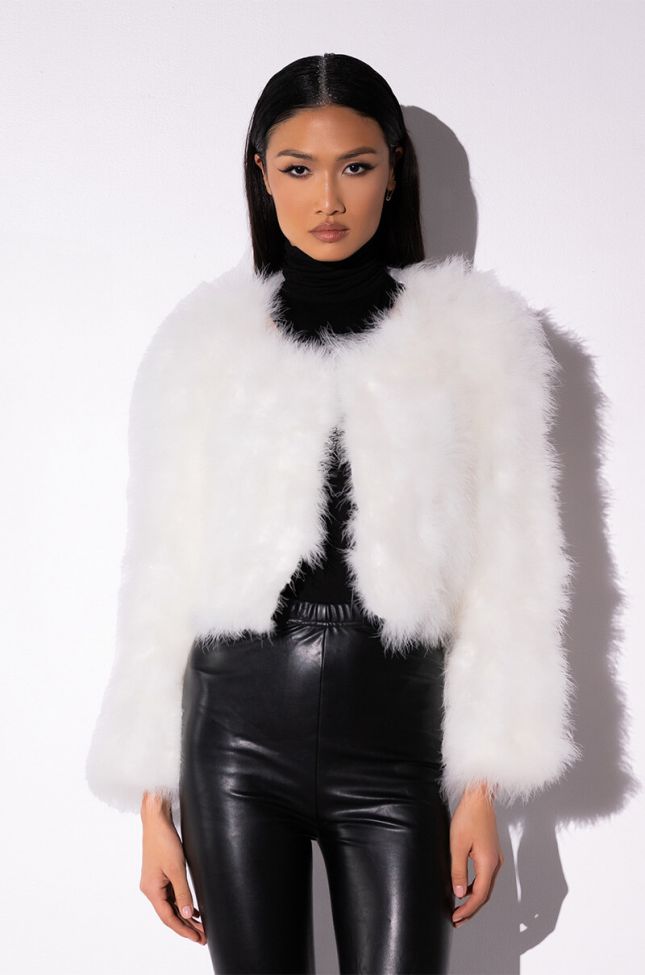 Front View Quinn Cropped Feather Jacket