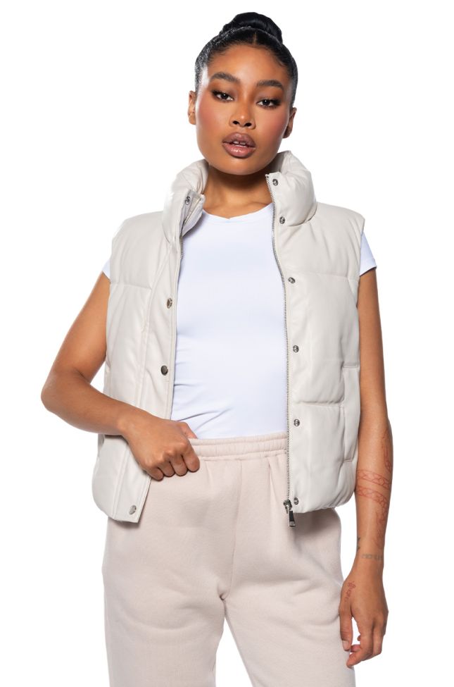 Front View Quit Playing Pu Padded Puffer Vest