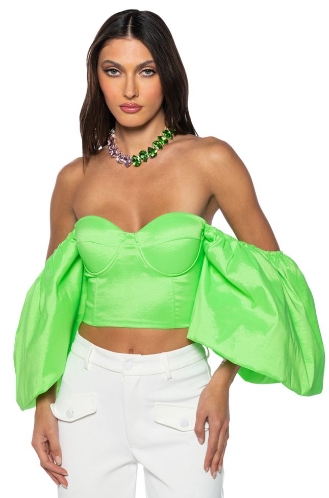 Front View Radioactive Puff Sleeve Crop Corset Blouse