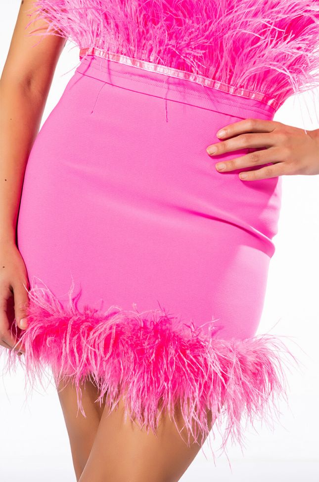 Side View Raise Your Glass Feather Trim Mini Skirt