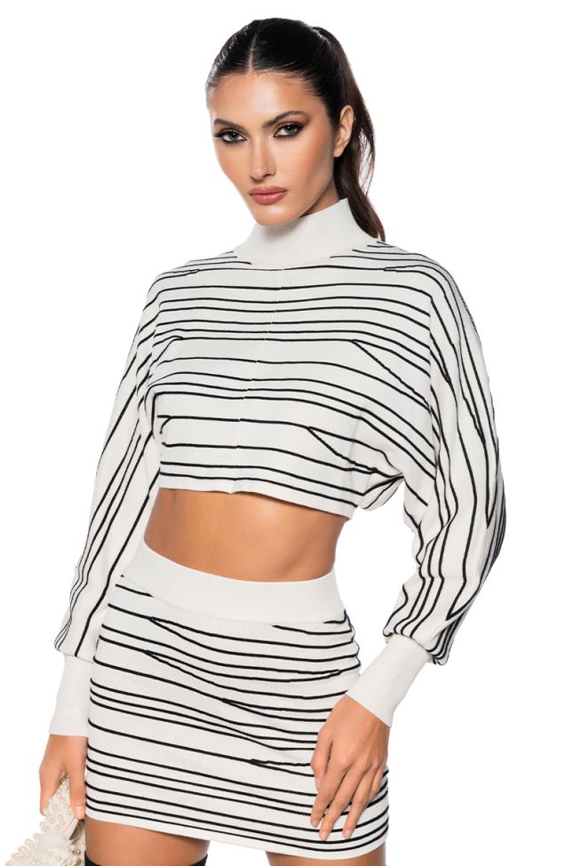 Front View Read Between The Lines Striped Cropped Sweater