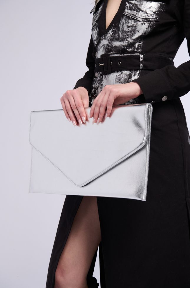 Front View Ready For Anything Oversized Clutch In Silver