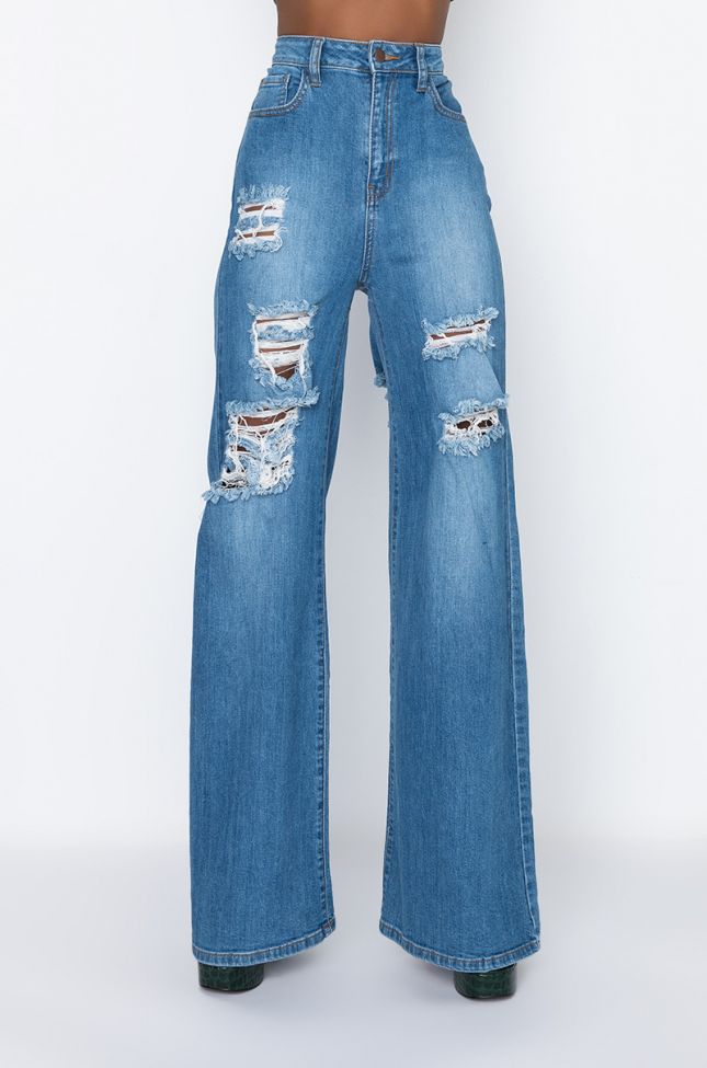 Front View Ready For You Again High Waist Relaxed Jeans in Medium Blue Denim