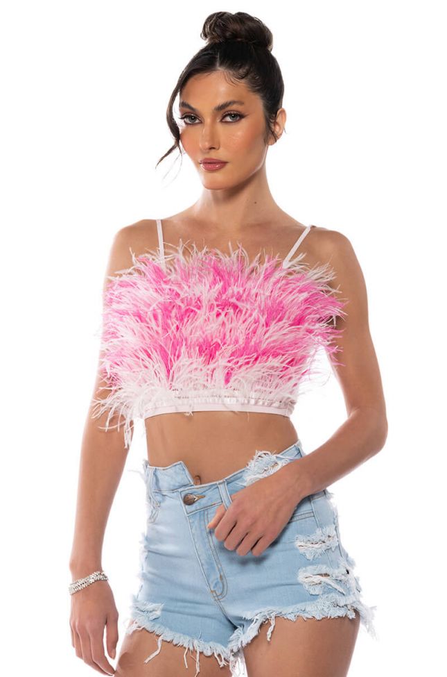 REAL OSTRICH FEATHER TOP IN PINK MULTI