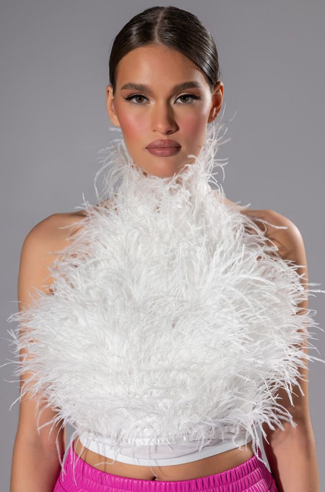REAL OSTRICH FEATHER TOP IN WHITE
