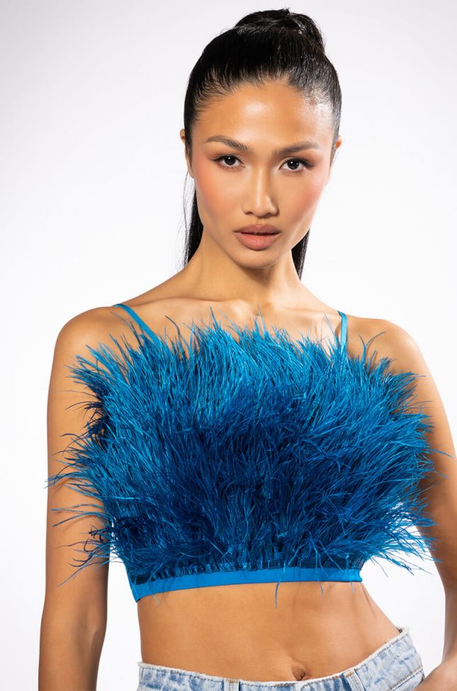 Front View Real Ostrich Feathers Crop Mesh Bandeau