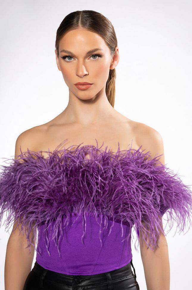 Front View Regal Off The Shoulder Feather Corset