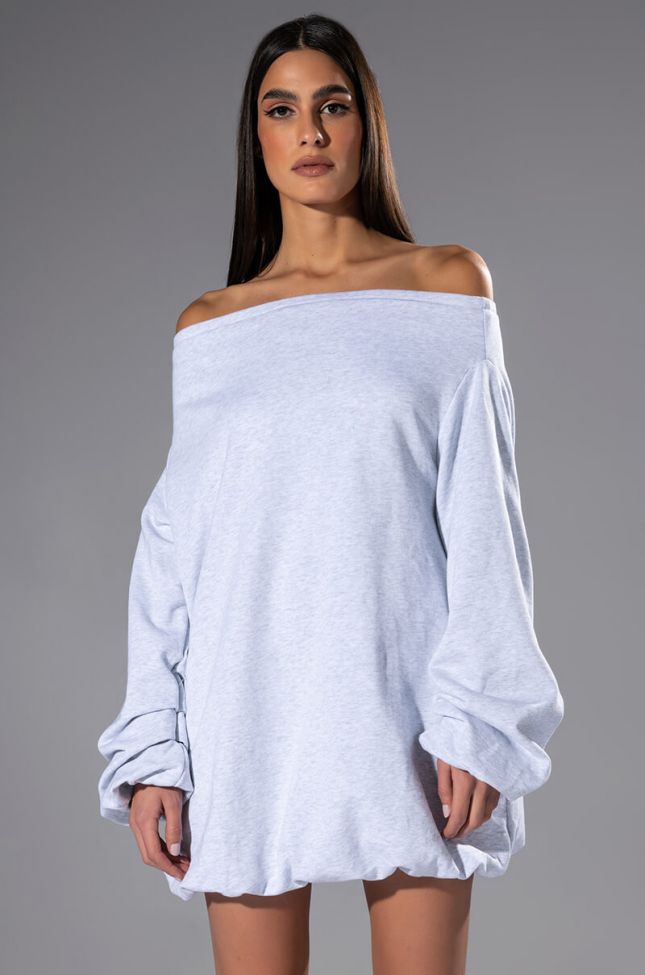 RELAXED CUTIE FRENCH TERRY OFF THE SHOULDER MINI DRESS