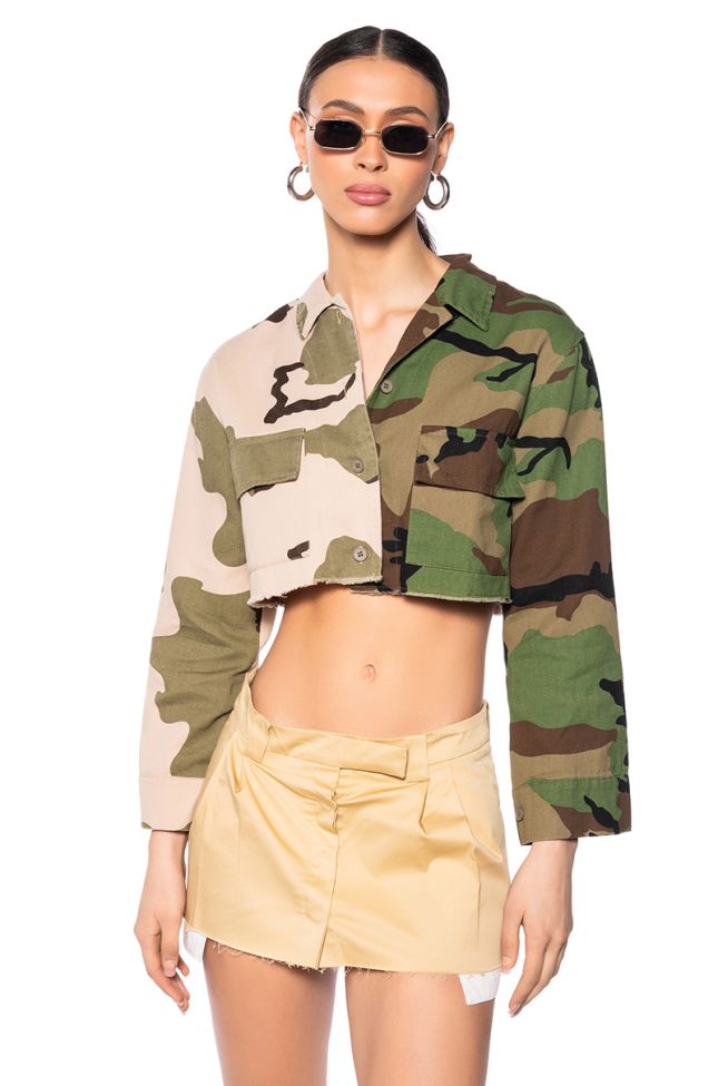 Front View Remi Camo Button Down Top