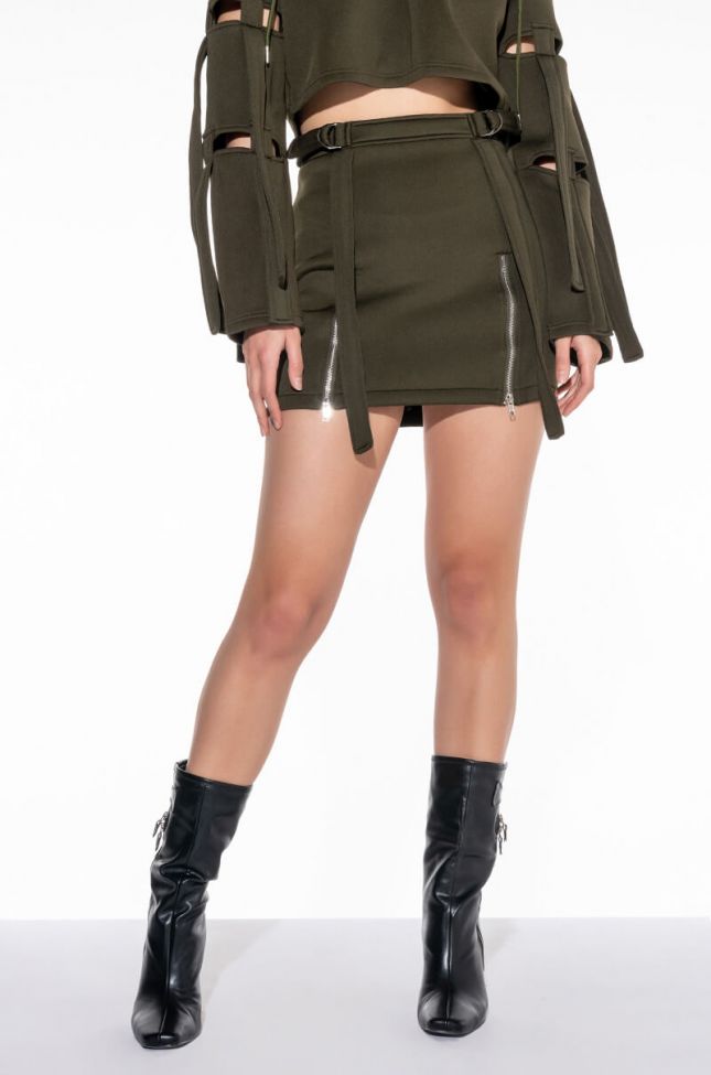 Front View Reporting For Duty Strappy Scuba Mini Skirt