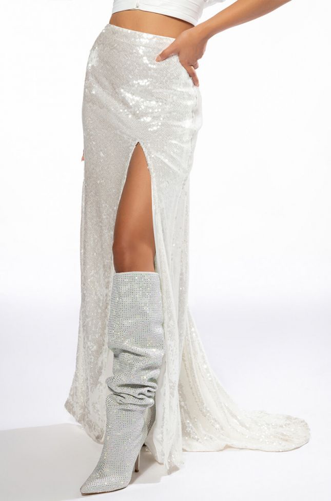Front View Resolutions Sequin Slit Maxi Skirt