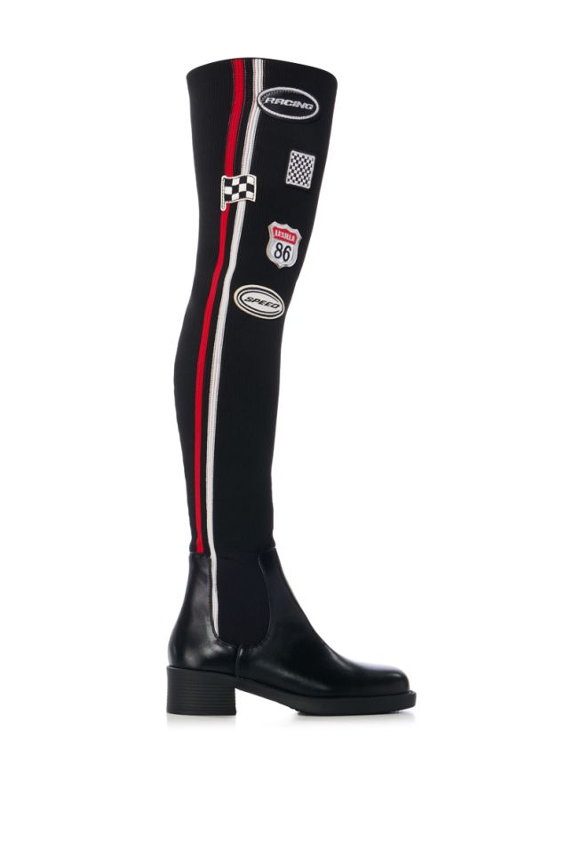 Side View Revitup Black And Red Over The Knee Boot
