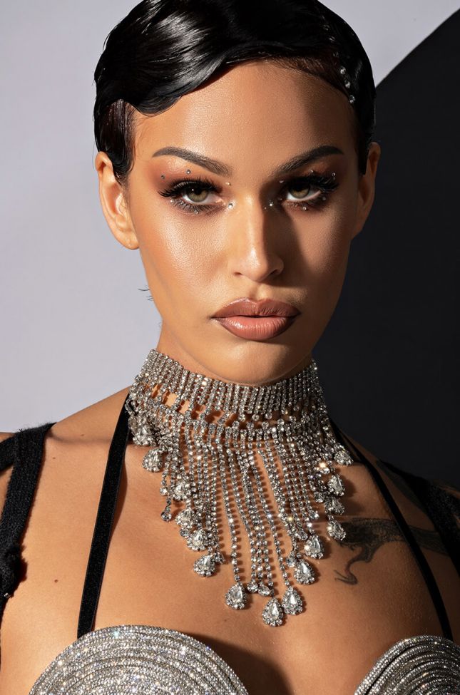 RHINESTONE FACE CHAINS NECKLACE