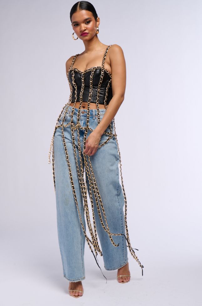 Side View Rich Energy Chain Fringe Bustier Top