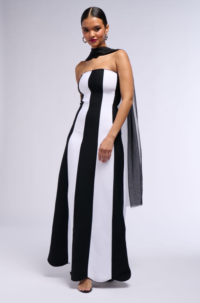 Front View Ring Leader Striped Maxi Dress