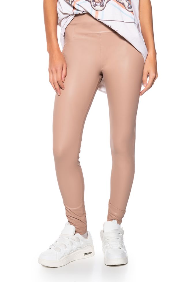 Front View Rio High Rise Legging With 4 Way Stretch In Beige