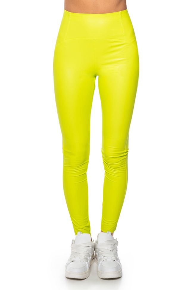 Detail View Rio High Rise Legging With 4 Way Stretch In Lime