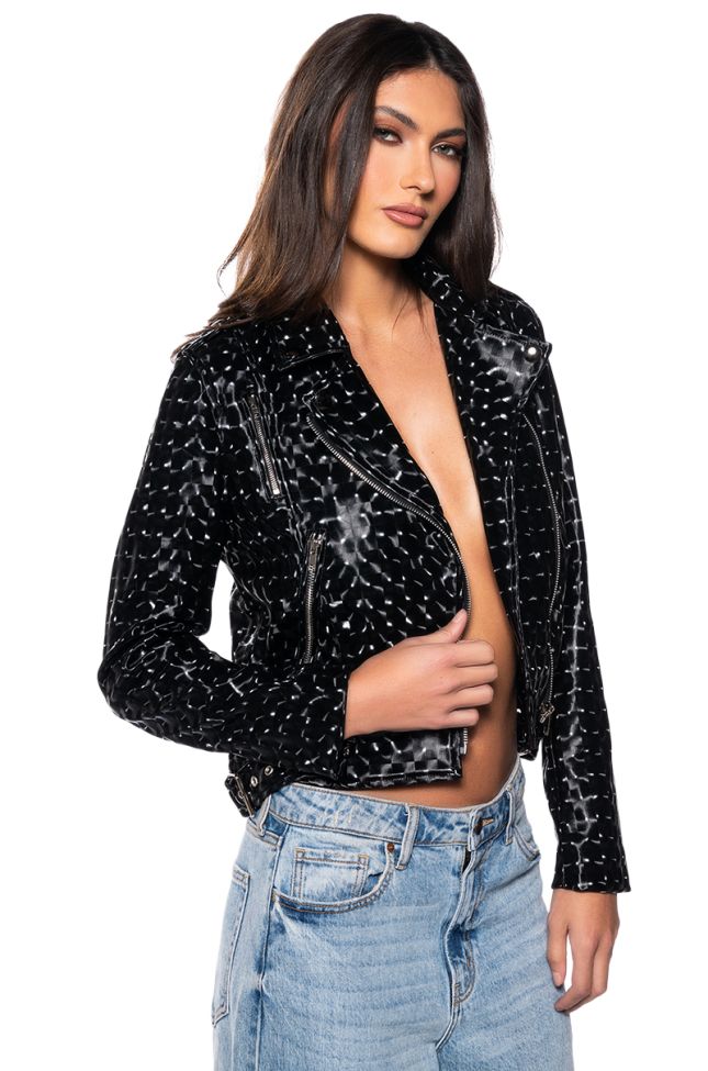 Front View Rio Holographic Pu Moto Jacket