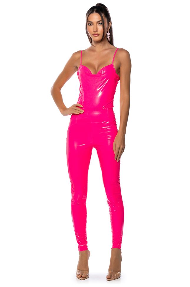 Back View Rio Neon High Rise Legging With 4 Way Stretch In Neon Pink