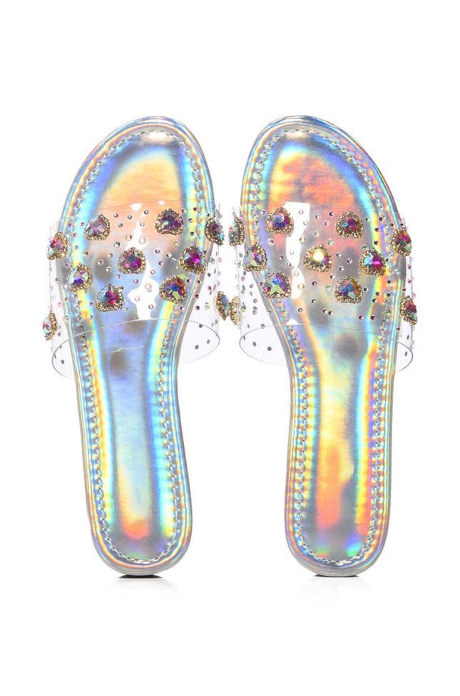 Side View Roana Holographic Embellished Flat Sandal