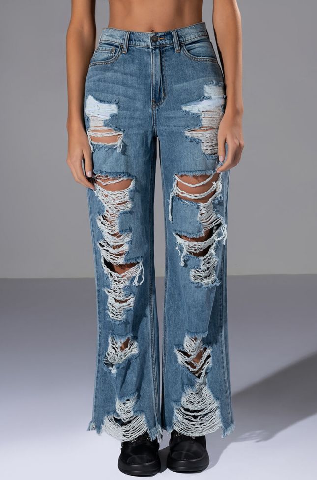 Front View Rock N Roll Destroyed Relaxed Jeans