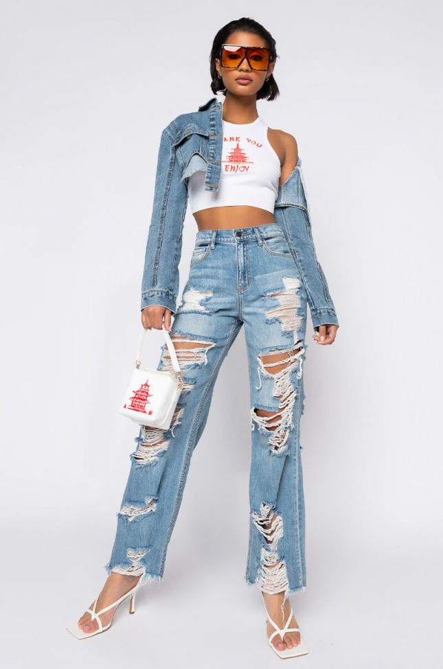  Rock N Roll Destroyed Relaxed Jeans in Medium Blue Denim