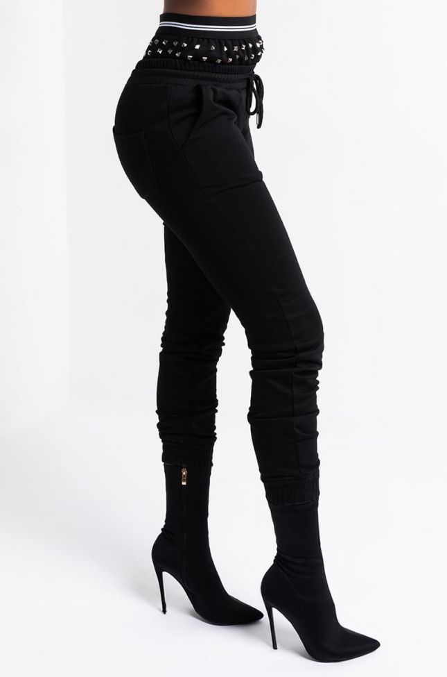 Side View Rock Star Studded Jogger in Black