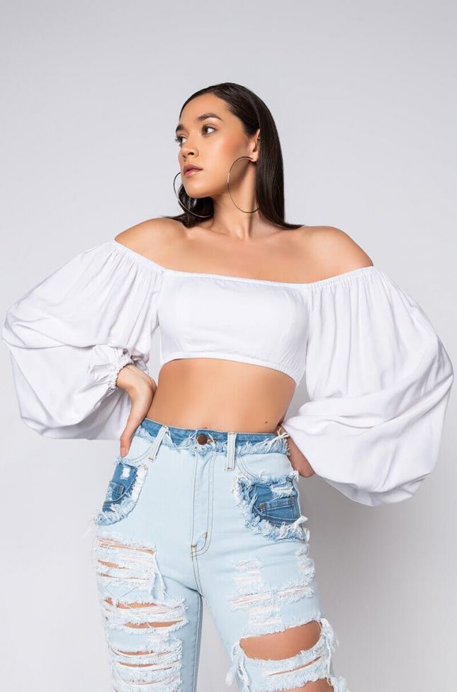 Front View Rock The Boat Off Shoulder Blouse in White