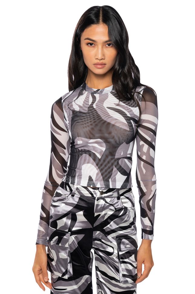 Front View Roger That Mesh Camo Long Sleeve Top
