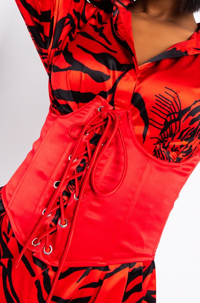 Detail View Roll With Us Lace Up Corset in Red