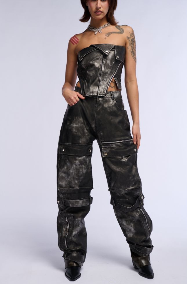 Detail View Rory Distressed Faux Leather Cargo Pant