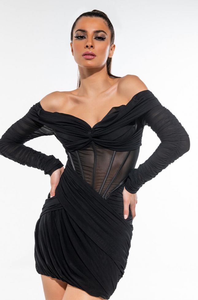 Front View Runway Ready Ruched Corset Dress