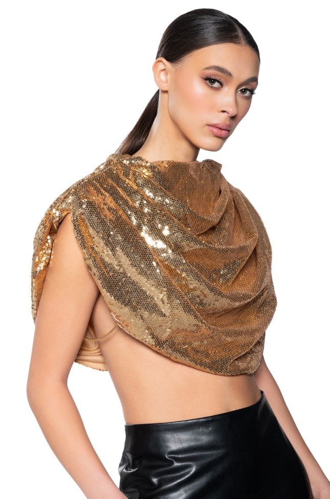 Extra View Runway Vibe Sequin Dramatic Top