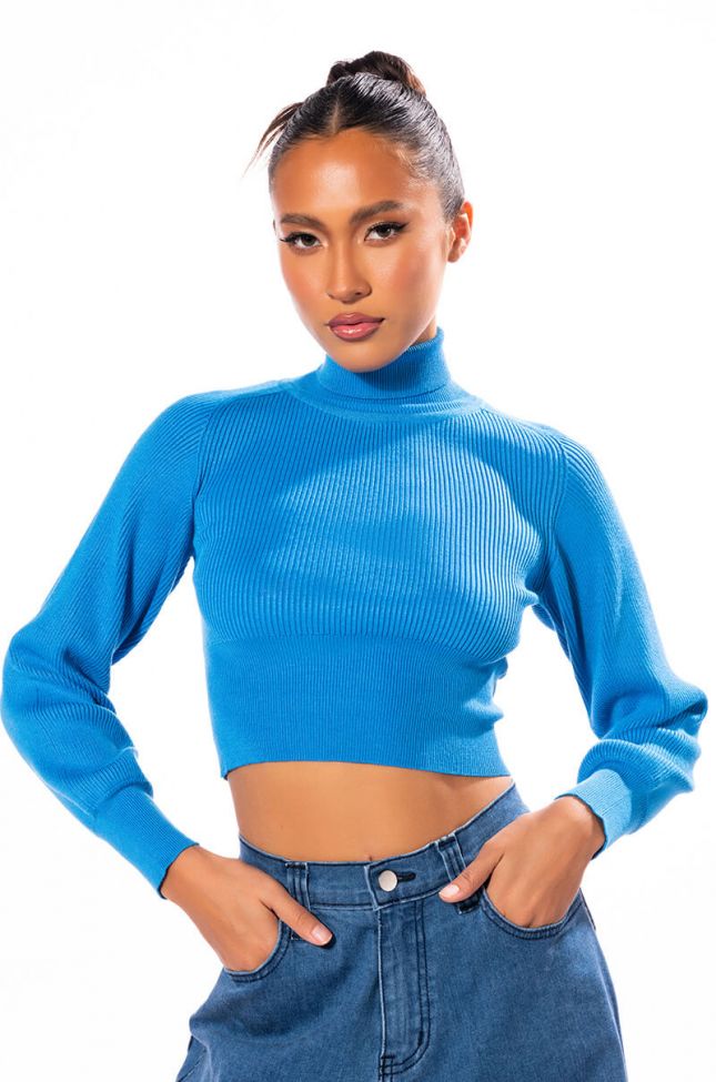 Front View Sage Cropped Turtleneck Sweater